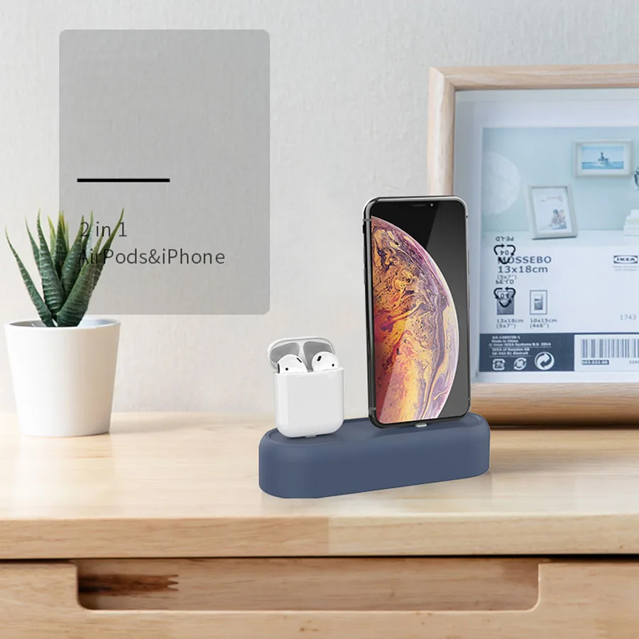 2 in 1 Charging Dock for Apple Airpods Charger Holder Mount Stand Dock Station Cradle Bases for iPhone X XR XS Max 8 7 6 Plus
