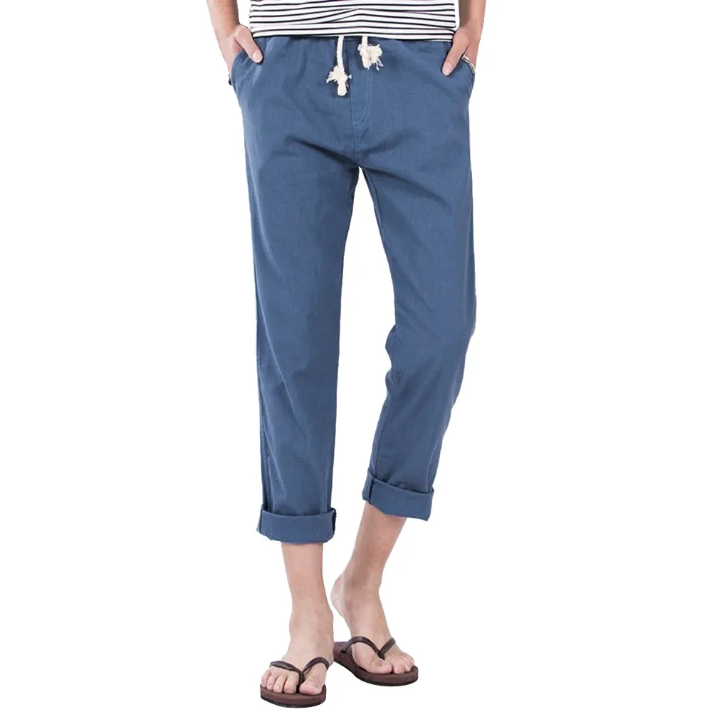 Весенне-летние повседневные брюки, мужские облегающие брюки-чиносы, модные брюки, облегающие брюки из льна Strandhosen, одноцветные брюки, 4,18