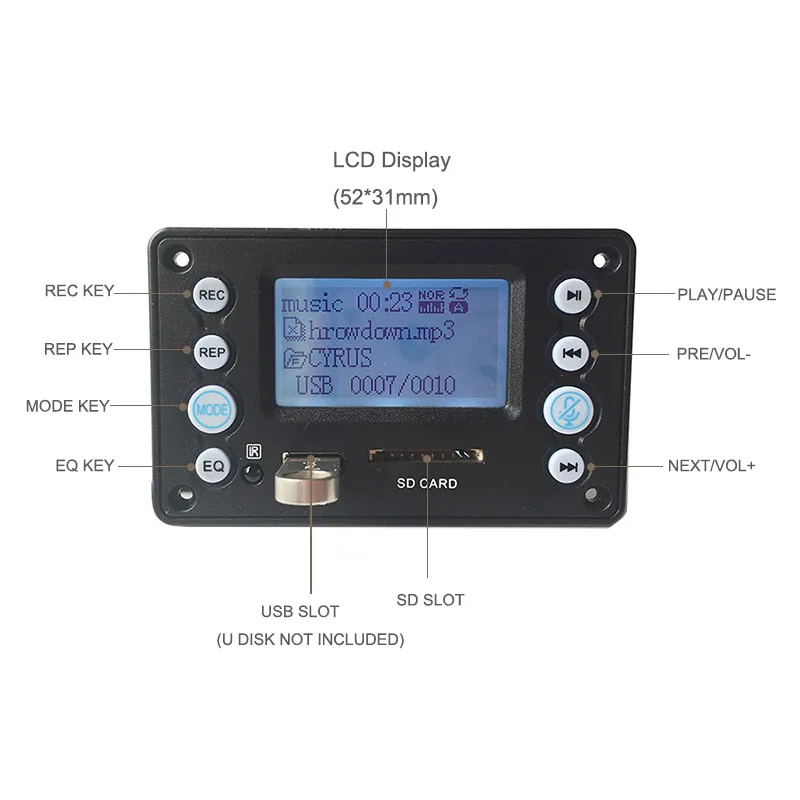 5V LCD Lyrics MP3 Decoder Board Bluetooth 4.2 Audio Receiver APE FLAC WMA WAV Decoding Support Recording Radio Display
