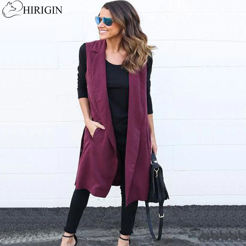 

HIRIGIN 2017 Elegant Spring Autumn Women's Vest Slim Long Female Vests Winter Sleeveless Coat Jacket Long Waistcoat Cardigans