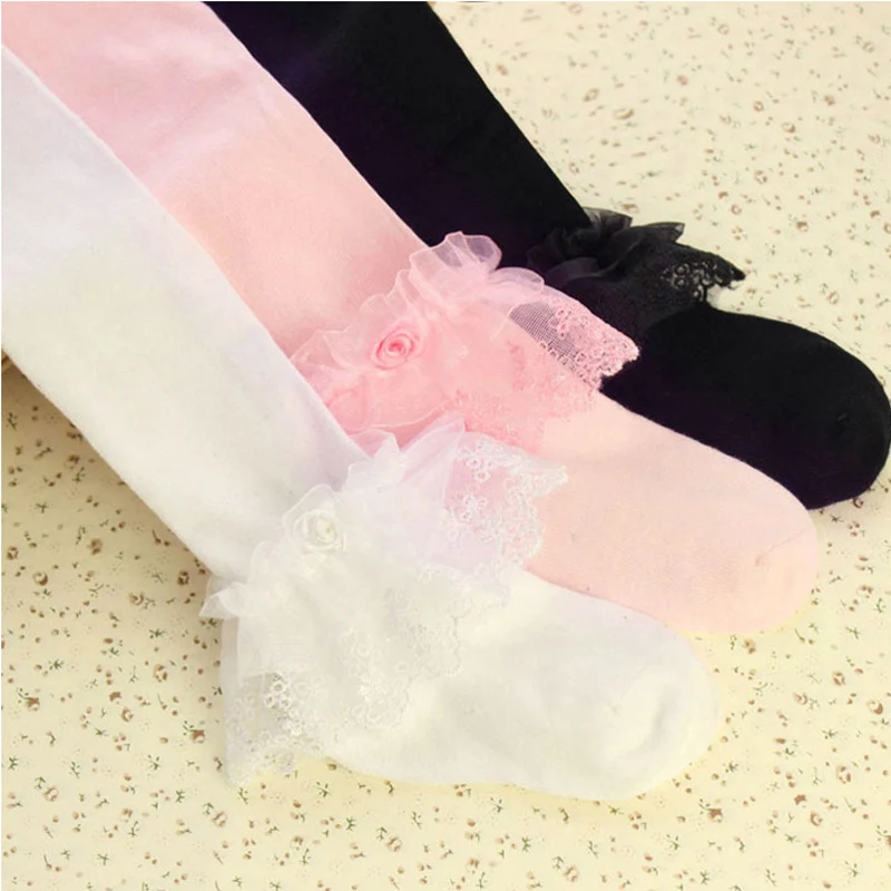 Girls Stockings for Children Kids Pantyhose Baby Cotton Stocking Ballet Dance Tights Lace Black Pink White 1 to 10 Years