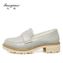 Fanyuan/ г. пружина ретро британский стиль Лоферы женские лоферы комфорт толстый каблук Туфли без каблуков слипоны Для женщин повседневная обувь на плоской подошве