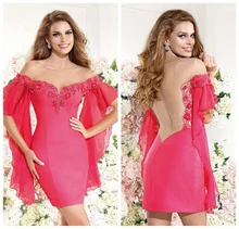 Cocktailkleid 2016 Mantel V-ausschnitt Weg Von der Schulter Kleid Backless Kurze Wassermelone Kleider Abschlussball-kleider Nach Maß