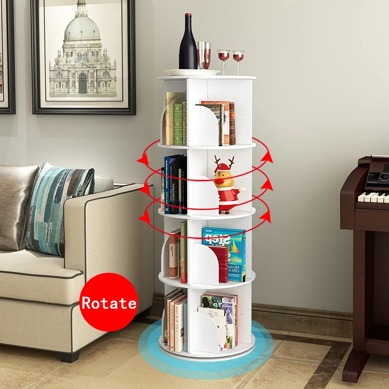 

1-6 Layer DIY Magic Rotatable Bookcase From Coffee Table To Multifunctional Bookstack Wood-plastic Rack Storage Commodity Shelf
