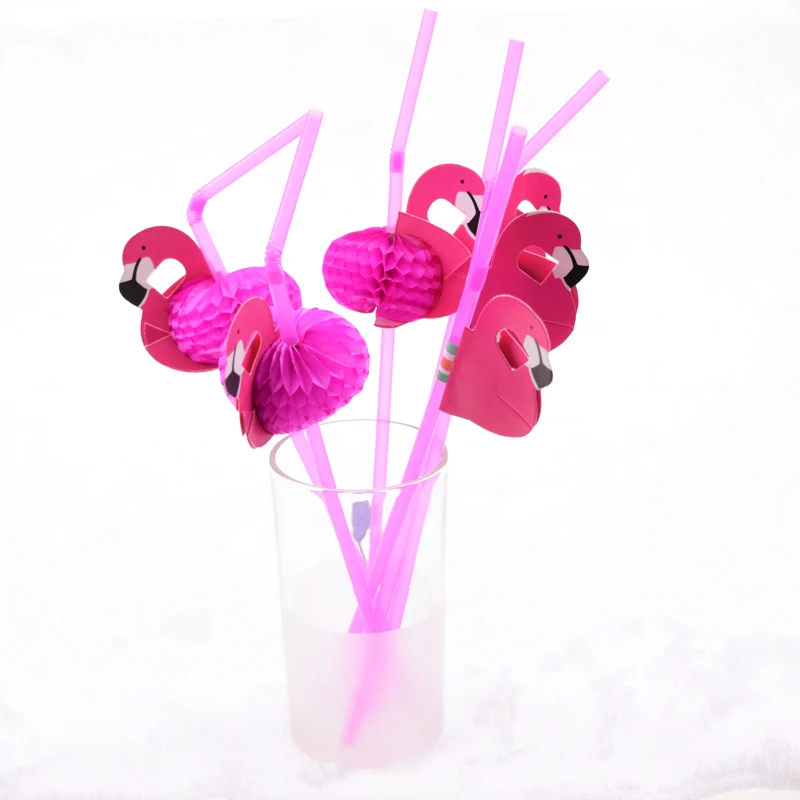 

New 25pcs Flamingo on Paper Straws Red For Kids Birthday Party Wedding Bar Swimming pool Hawaiian Luau Drinking Straws