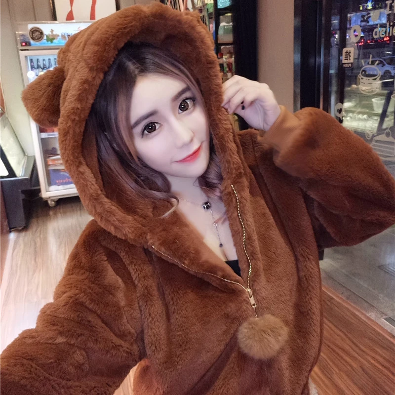 Manteau Femme Winter Women Faux Fur Teddy Bear Coat Hat Kawaii Pink Female Fur Coat with Hooded Vogue Warm Cardigan Outerwears Manteau Femme Winter Women Faux Fur Teddy Bear Coat Hat Kawaii Pink Female Fur Coat with Hooded Vogue Warm Cardigan Outerwears