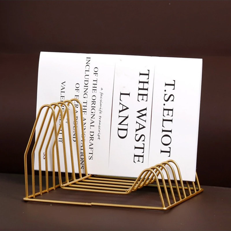 

Metal Gold Multifunction Storage Shelf Basket Irregular Modern Iron Desk Storage Basket Magazine Newspaper Book Organizer