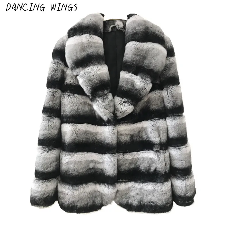 

Plus size S-4XL chinchilla fur coats for women rex rabbit fur coat genuine real fur winter long coat women jacket