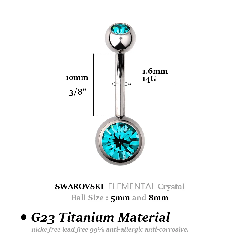 Серебряный титановый, пирсинг пупка и кольца для пупка пирсинг-16G 1,6 MM шарика 5 мм и 8 мм длина 10 мм
