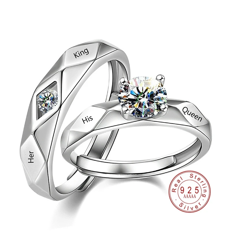 Мода стерлингового серебра 925 Роскошные большие хрустальные кольца для влюбленных женщин CZ AAA циркон ее король его королевские кольца ювелирные изделия