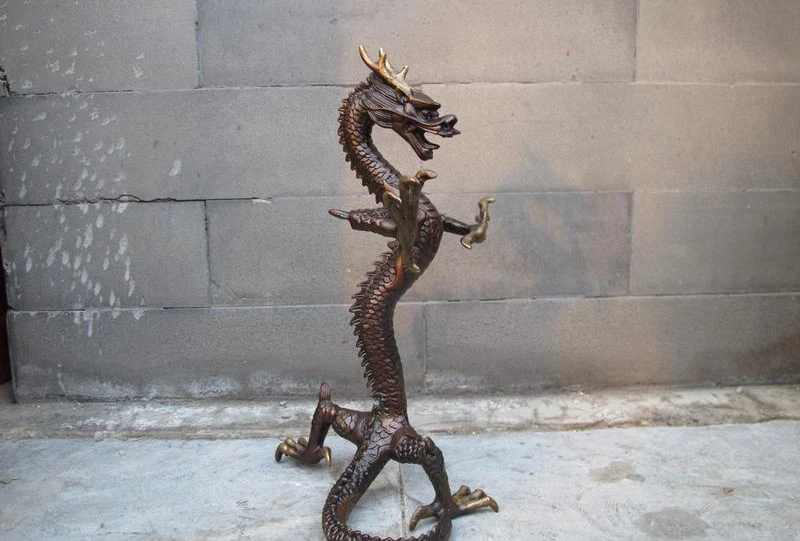 

10"Chinese Royal Feng Shui Pure Bronze Copper Fly Dragon Ainmals Statue a 0518