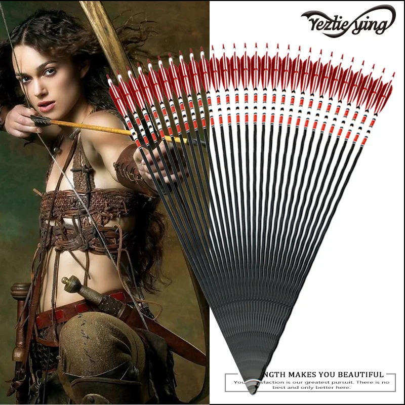Setas de Carbono para Arco Tiro com Arco Vermelho Preto Turco Verdadeira Pena Alvo Tiro Seta Composto Caça 6 - 12 Pçs 31-polegada 10 vermelho preto turco verdadeira pena alvo tiro