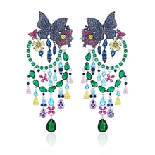 

Brincos Gorgeous Luxury Fashion Women's Colorful Flower And Butterfly Big Dangle Drop Earrings For Banquet Party