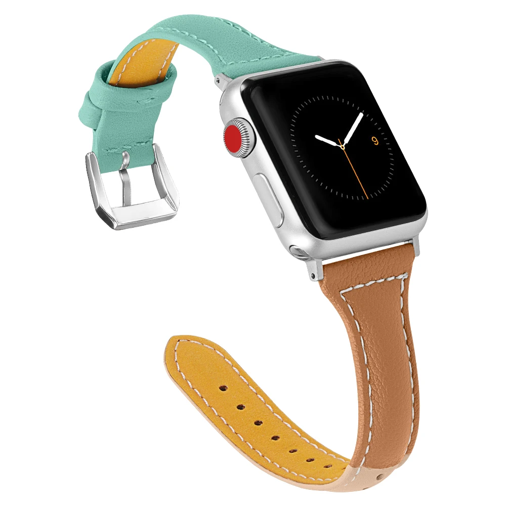 Тонкий кожаный ремешок для Apple Watch SE Band Series 6 5 4 3 2 сменный Браслет iWatch 40 мм 44 38 42