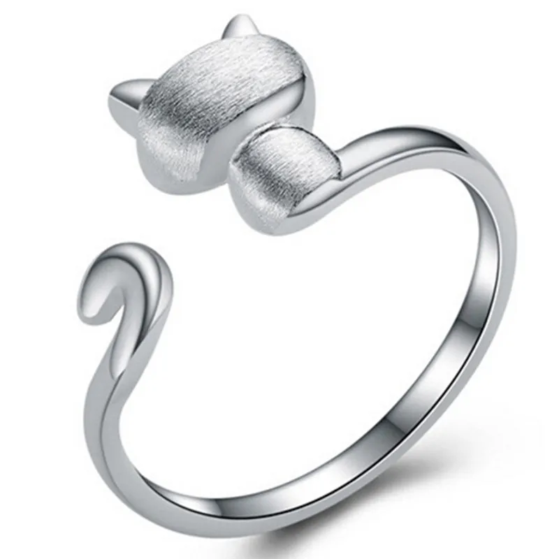 

Open Adjustable Cat Silver Ring Statement Jewelry For Woman Girl Child Gifts Adjustable Anel Wholesale