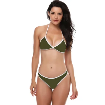 

2018 Women Sexy Bikini 2 piece Solid with white Flanger Push Up Bikini Swimwear Women Swimsuit Biquini Bathing Suit Women