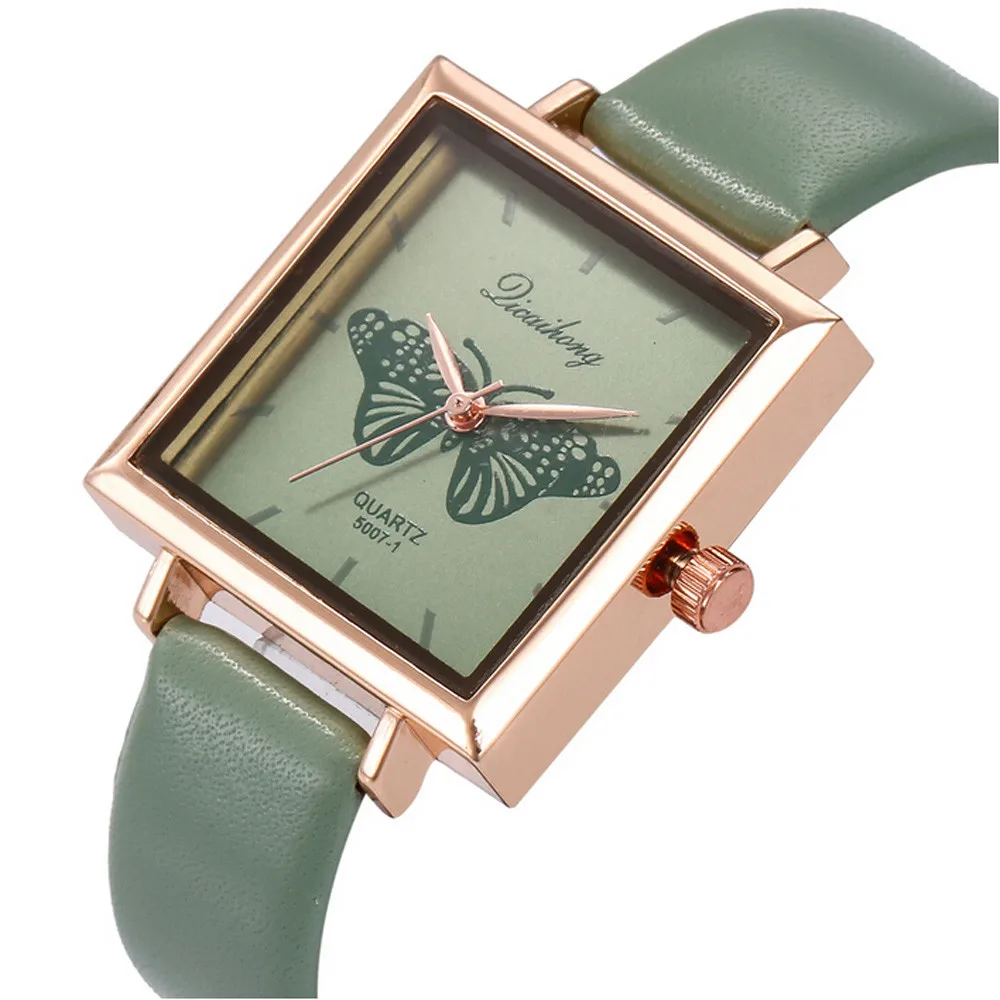 Woman's Square Watch Belt Quartz Gift Watch With Cartoon Butterfly Dial For 2018 Fashion Ladies Clock Woman's Square Watch Belt Quartz Gift Watch With Cartoon Butterfly Dial For 2018 Fashion Ladies Clock
