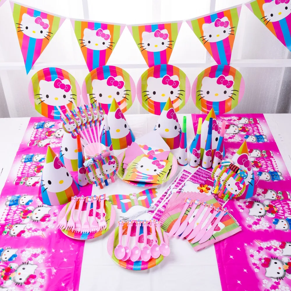 

kitty baby girl shower happy birthday Kids Party Decoration Set wedding event party Supplies wholesale free shipping