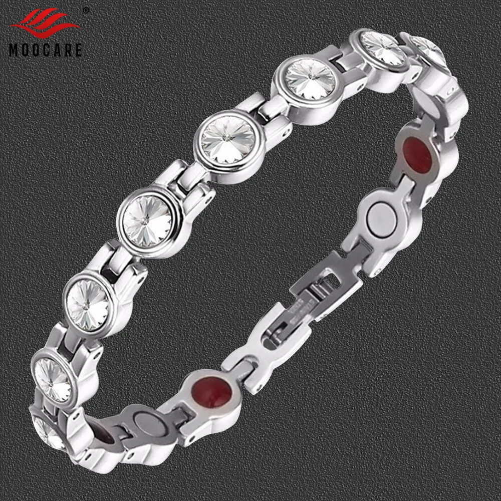 

Moocare women bracelet stainless steel magnetic charm bracelet crystal women strand link silver rose gold bracelets