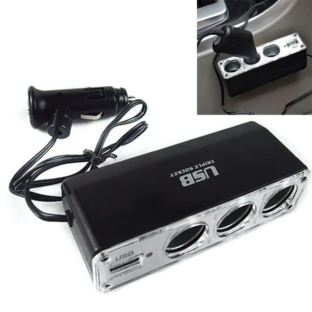 

3 Way Car Cigarette Lighter Socket Splitter Hub Power Adapter Power USB Plug Charger Triple Adapter With Multi Socket USB Port
