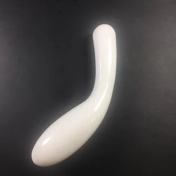 

MJP Natural hand carved white marble stone quartz large head curved massage wand for sale