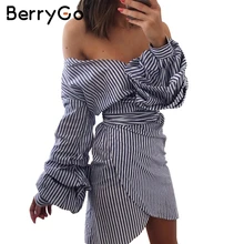 BerryGo Deep v neck long sleeve women dress shirt Sexy off shoulder bow tie plaid dress Stripe short vestidos summer wrap dress