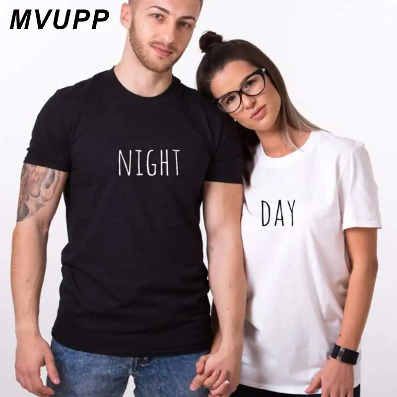 

DAY NIGHT women t shirt letter family matching couple clothes summer men husband and wife lovers friends plus size korean funny