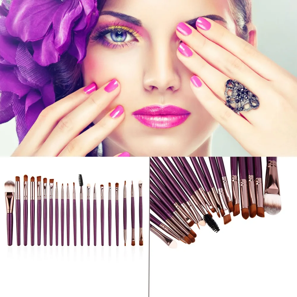 

New Arrival 20 pcs Professional Makeup Cosmetic Blush Purple Brush with Coffee Hair Blusher,Foundation,Powder quality