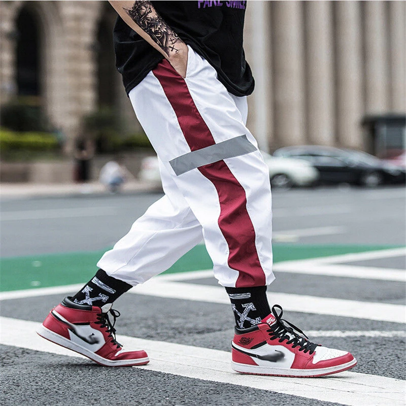 

Men Vogue Jogger Dance Track Pants Streetwear Loose Side striped Hip Pop Pants Sportwear Baggy Cargo Pants Slacks Trousers Man