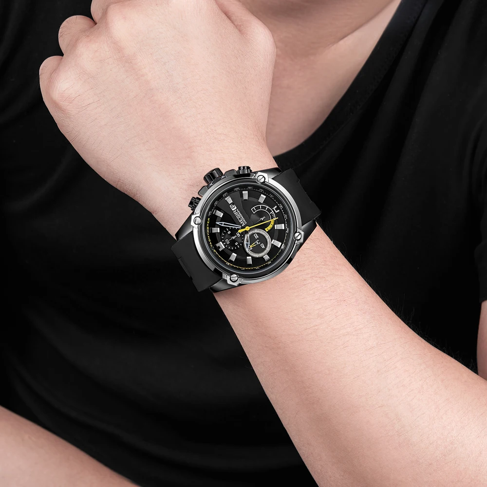 Люксовый бренд MEGIR новые модные большие Dila часы мужские черный силиконовый ремешок Дата кварцевые военные спортивные часы наручные мужские s relogios
