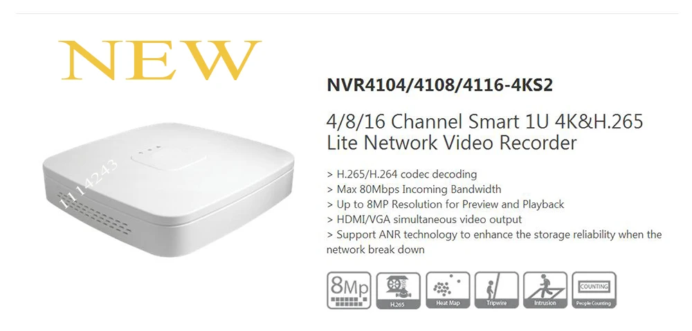 

In Stock dahua Free Shipping 4Channel Smart 1U 4K&H.265 Network Video Recorder without Logo NVR4104-4KS2