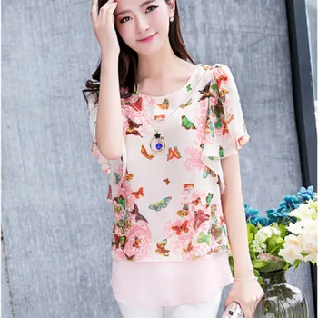 

Women's Blouses Butterfly Print Summer Shirt Tops Casual O Neck Blouse Blusas