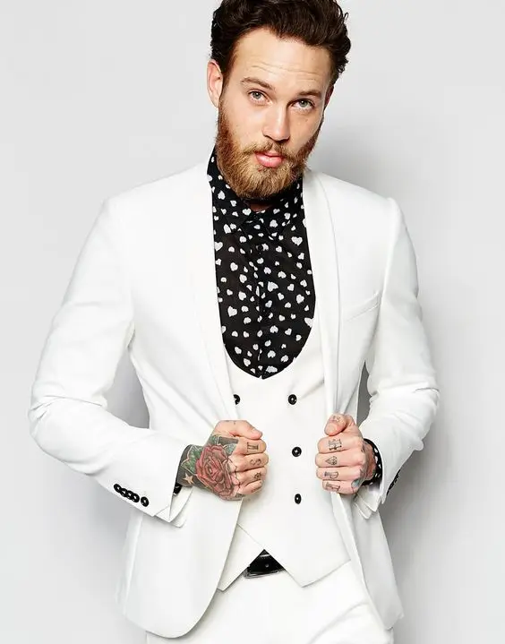 

Custom Made White Mens Suits Business Wedding Formal Double Breasted Groomsmen Suit Casual Prom Blazer Tuxedos 3 Pieces