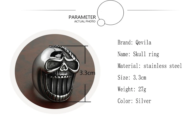Qevila New Fashion Silver Heavy Metals Punk Rock Men Ring Skull Ring With Open Beer Cover Function for Men Women Jewelry Rings (6)