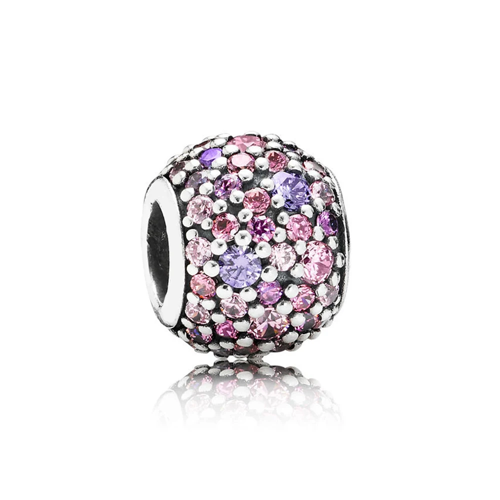 

NEW 100% 925 Sterling Silver Pave Lights Charm Multi-Colored CZ Bead Fits Original Bracelets DIY Jewelry