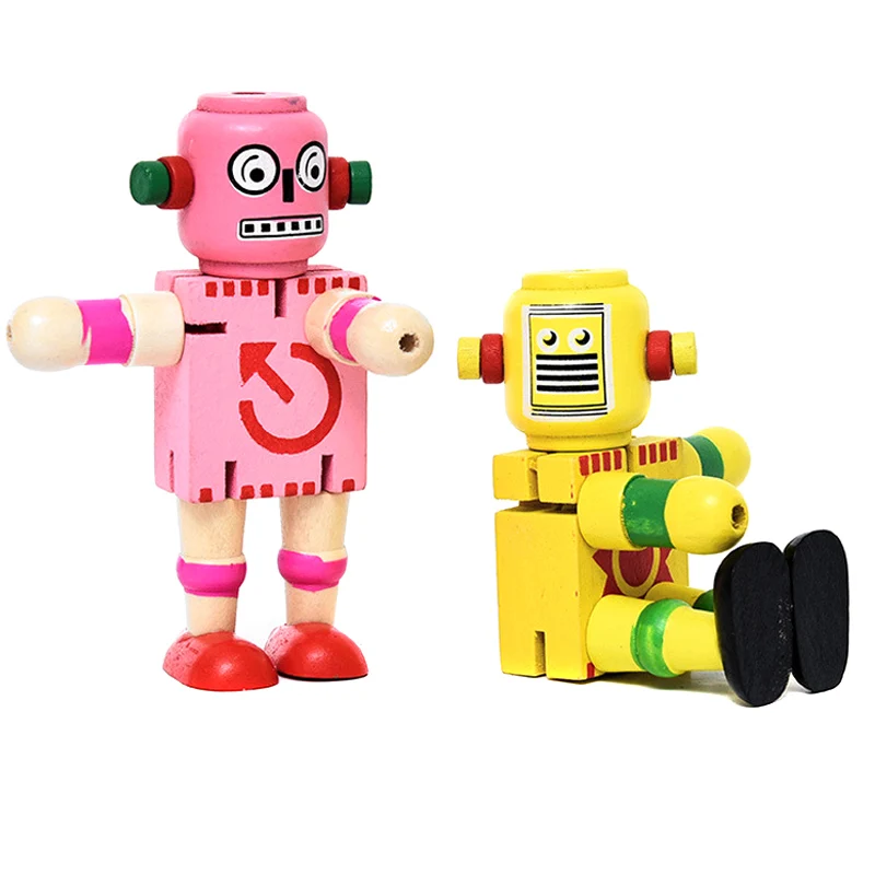 2018 New Wooden Robot Toy Early Learning Elastic Deformation Robots