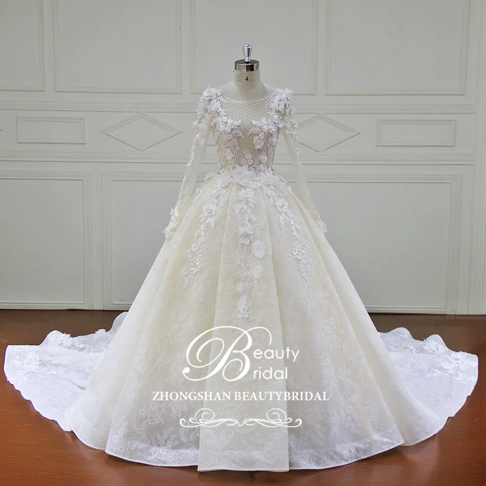 High end Custom made Ball Gown Wedding Dress Lace Beading 3D Flower