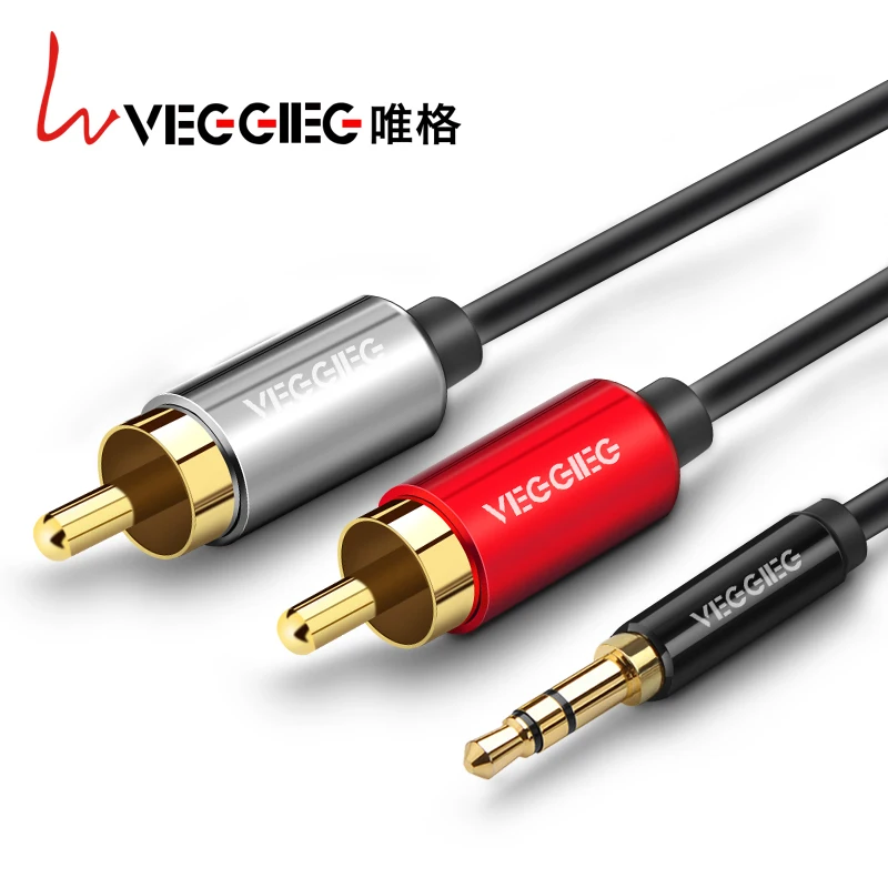 RCA аудио кабель Veggieg 2RCA штекер 3 5 мм разъем 2 AUX для домашнего кинотеатра iPhone