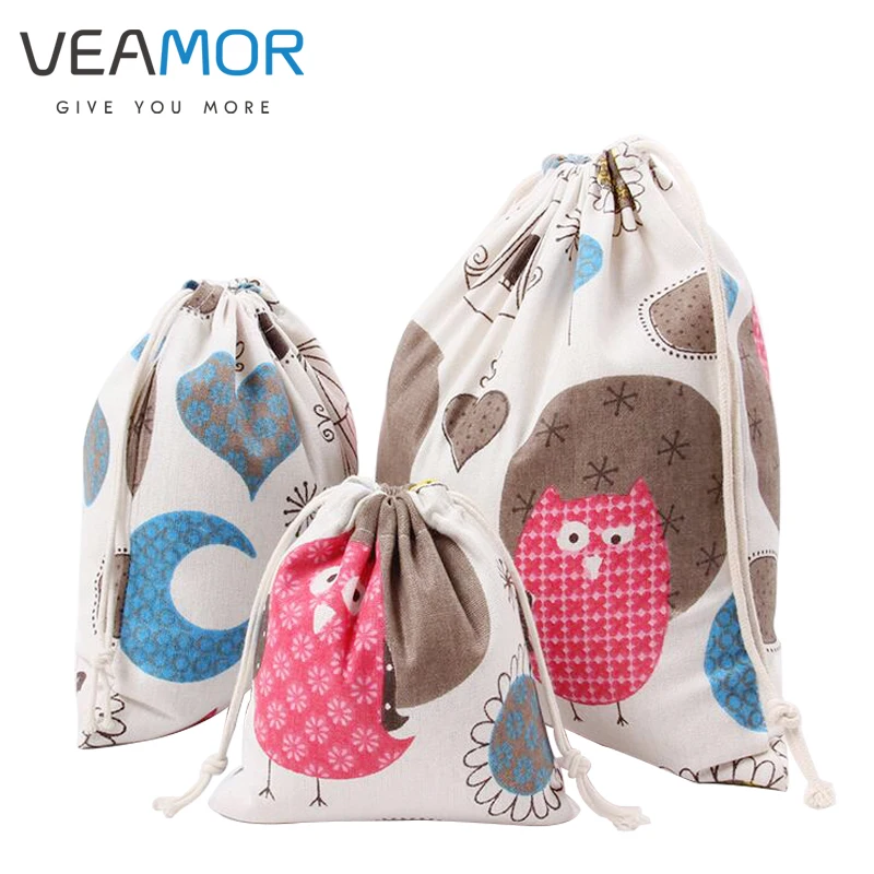 Veamor 3 قطعة/المجموعة القطن الحلوى هدية أكياس للأطفال الأزرق الفيل شجرة العصافير البومة الصغيرة تخزين أكياس حزمة الحقيبة qc003