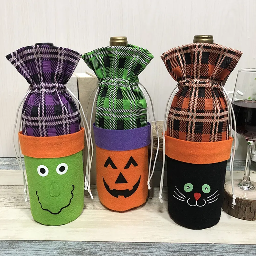 

Halloween Wine Bottle Bag Pumpkin/Black Cat Candy Bag with Drawstring Closure Halloween Party Costumes Supplies Decorations