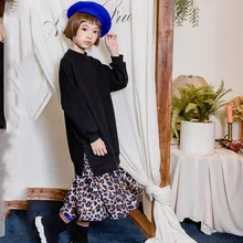 Весеннее платье для девочек новое поступление детских свитеров детские бархатные леопардовые лоскутные платья одежда для малышей#3668