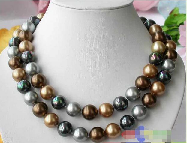

P1504 33" 14MM multicolor ROUND SOUTH SEA SHELL PEARL NECKLACE@^Noble style Natural Fine jewe FREE SHIPPING