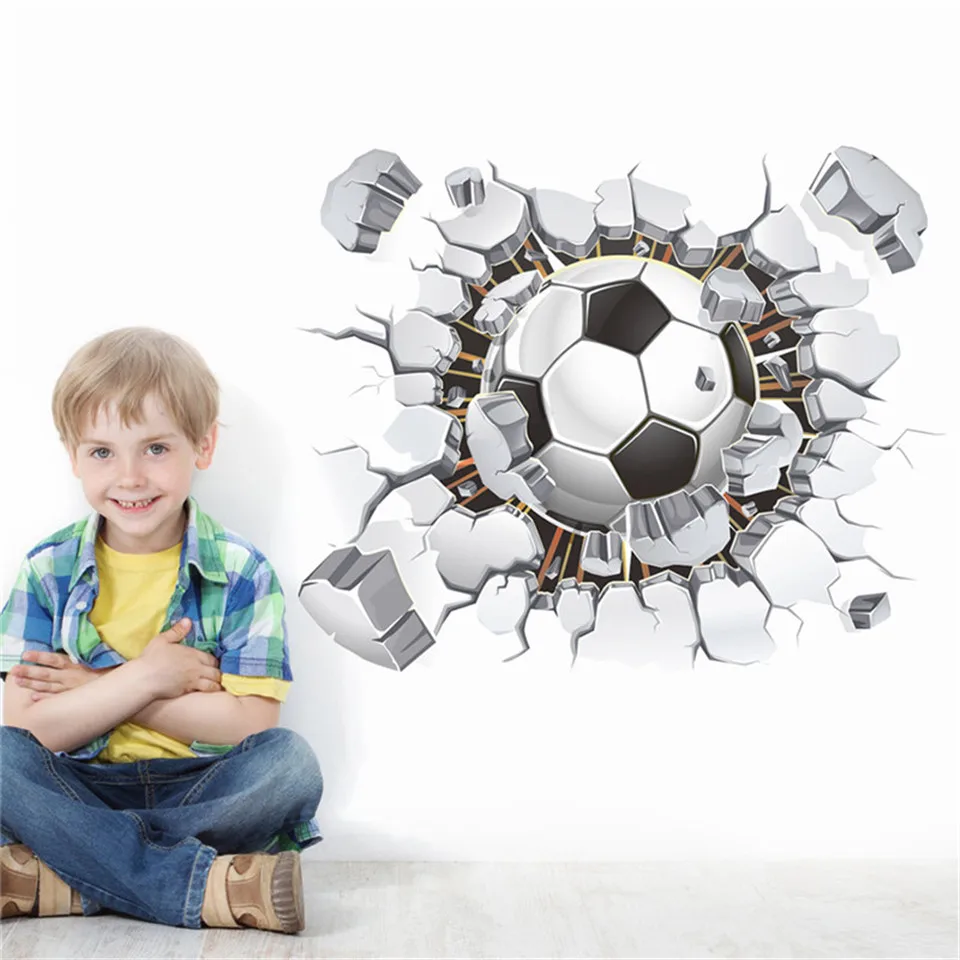 3D вид Футбол часы наклейки битое стены украшения DIY росписи самоклеющиеся необычные часы Виниловая наклейка для детской комнаты гостиная