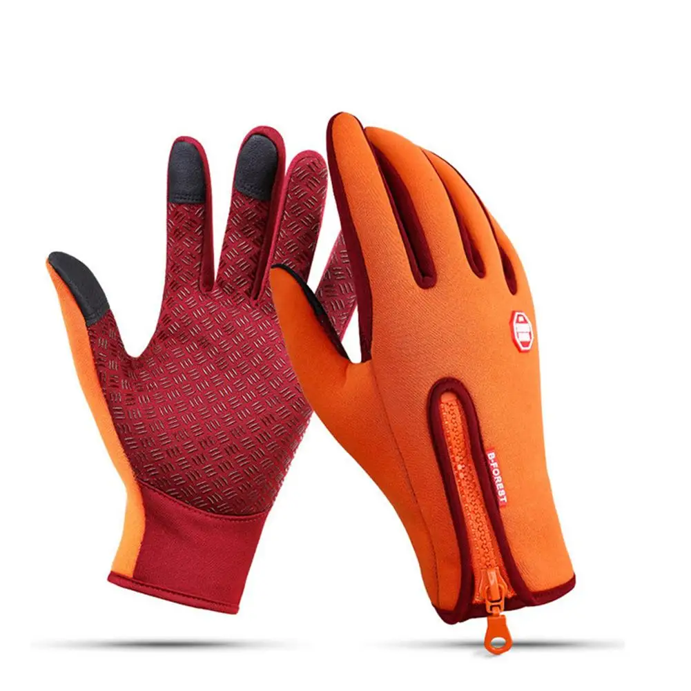 Outdoor Waterproof Touchscreen Gloves Men's Windproof Riding Gloves Women's Full-fingered Sports Gloves Winter Warm Fleeced Tool - Цвет: Orange  S