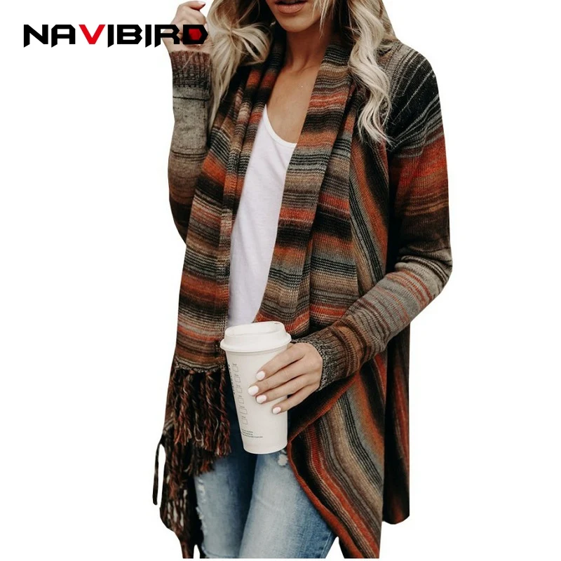 2019 Spring Oversized Sweaters Striped Cardigans Poncho O-Neck Ribbed Sweater Women'S Female Warm Thick Knitted Coarse Jumper |