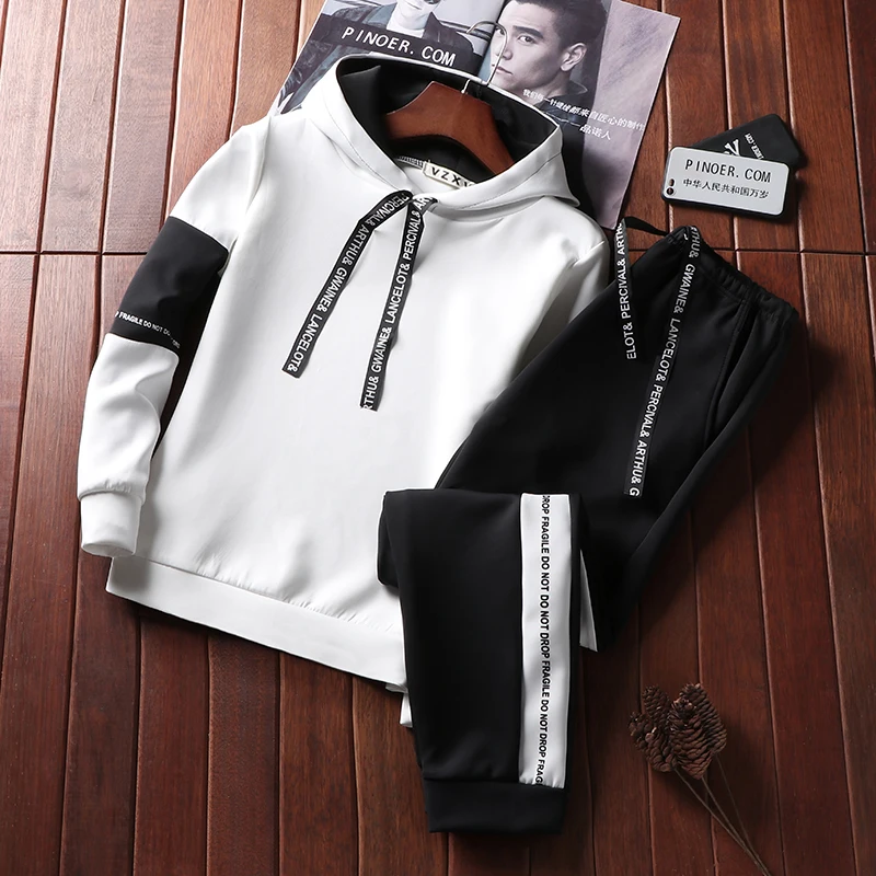 Casual Tracksuit Men Sweatshirts Slim Men Set Pants Suits Solid Long Sleeved Male Clothing Hoodie+Pants Men Sportswear