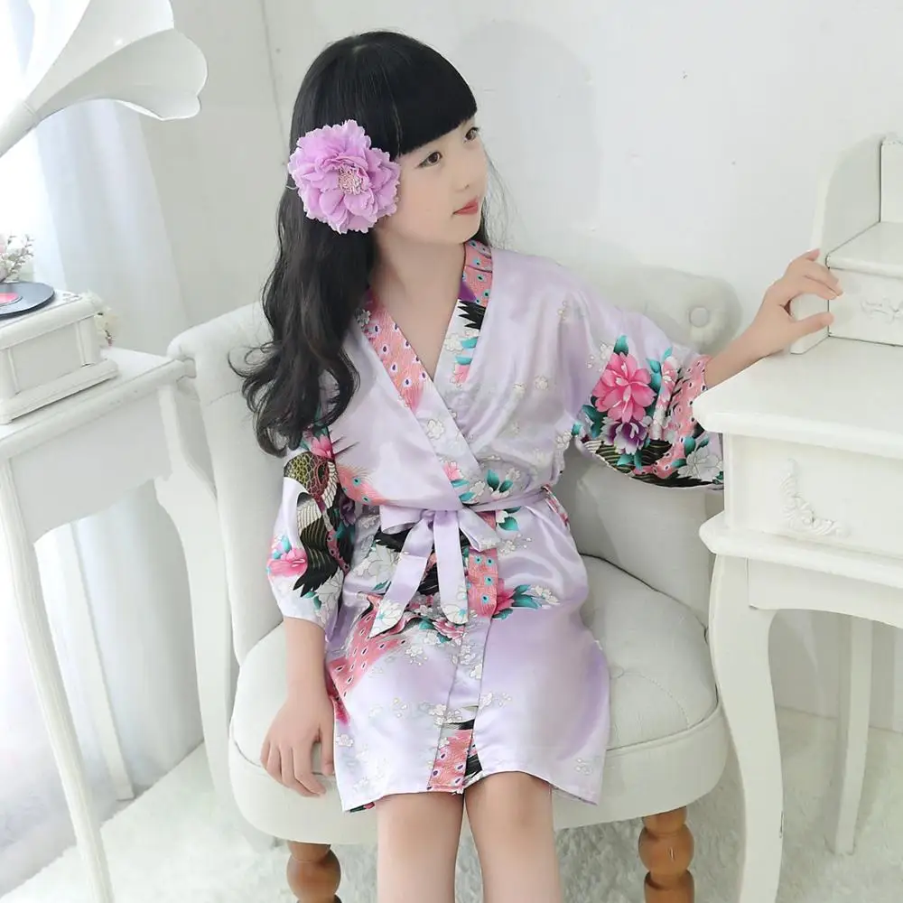 Satin Silk Kids Robe Kimono Bridal Bridesmaid Flower Girls Dress Gown Bathrobe Satin Silk Kids Robe Kimono Bridal Bridesmaid Flower Girls Dress Gown Bathrobe