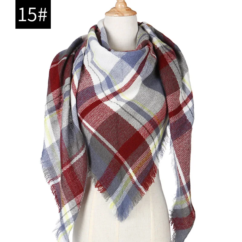 Женский вязаный шарф на весну и зиму, клетчатый теплый кашемировый шарф, шали, роскошная брендовая бандана на шею - Цвет: color 15