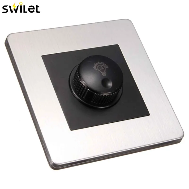 

SWILET AC 110V-220V Stainless Drawbench Rotary Dimmer Brightness Control Socket Knob Light Switch Panel