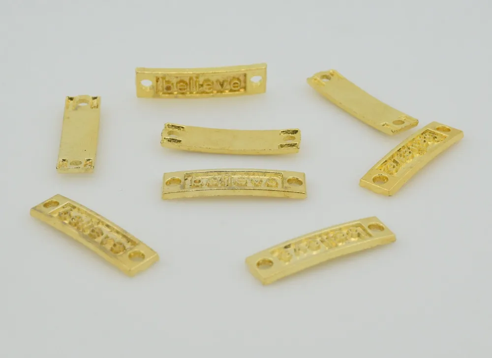 10Pcs Golden Metal "believe" Stamped Bracelet Connector Clasps Bar